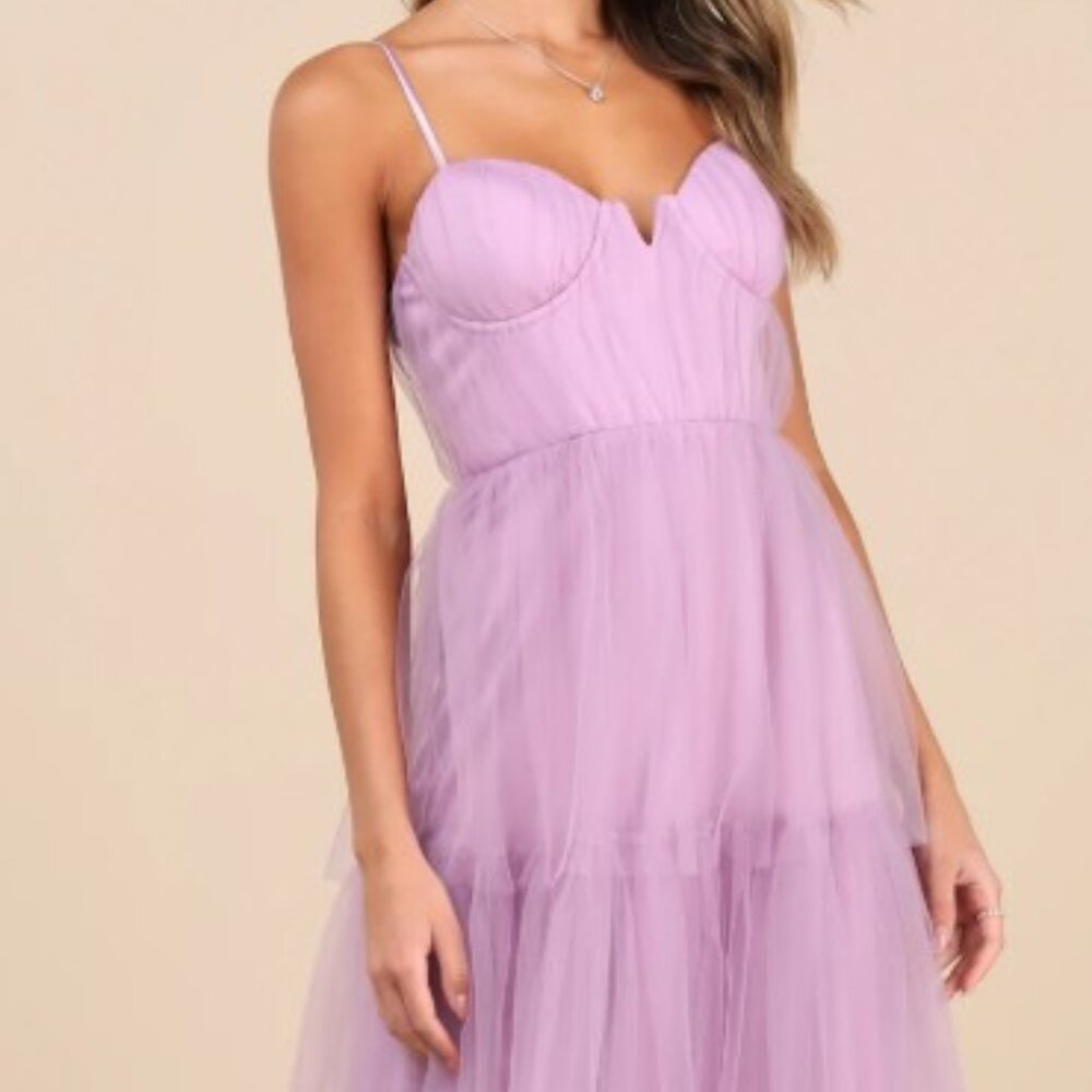 Lulus Unforgettable Poise Lilac Tulle Bustier Tiered Maxi Dress